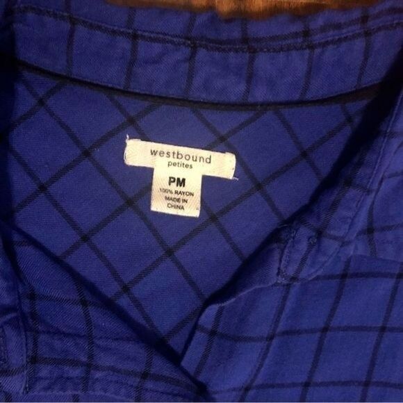 Westbound Blue and Black Plaid Long-sleeved Button-up Size PM - Picture 10 of 10
